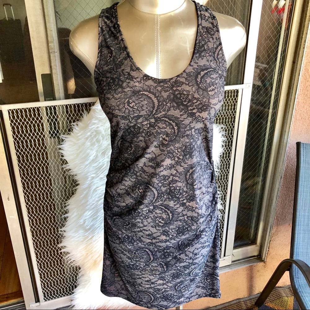 Sexy Lace Print Dress 👗 With Side Rushing 🌹🌸🌸